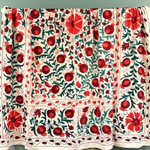 Emerald Hand-Embroidered Suzani Bedspread