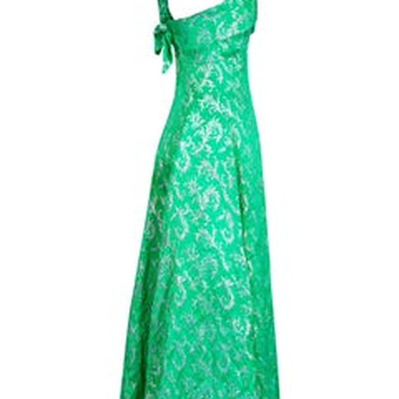Emerald Silk Brocade Evening Gown