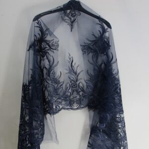 Midnight Navy Geometric Embroidered Tulle