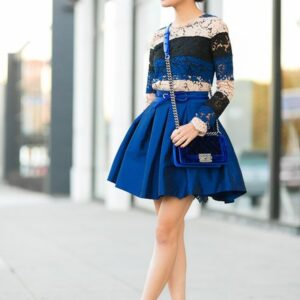 Sapphire Striped Chantilly Lace